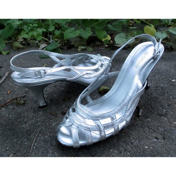 Liz Claiborne 8.5 Silver Leather Woven Pumps Heels - Picture 1 of 12